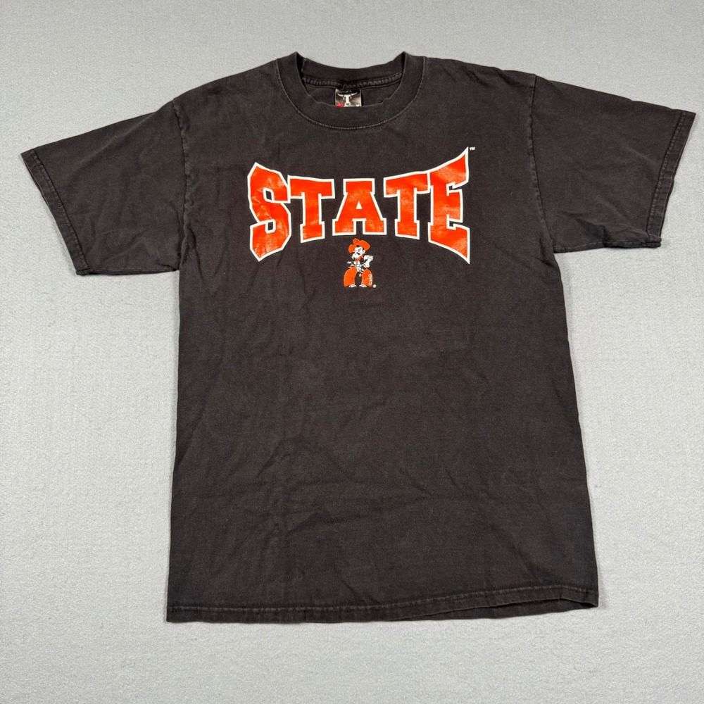Hanes Beefy-T Oklahoma State University OSU Pistol Pete Shirt Black Orange Men M